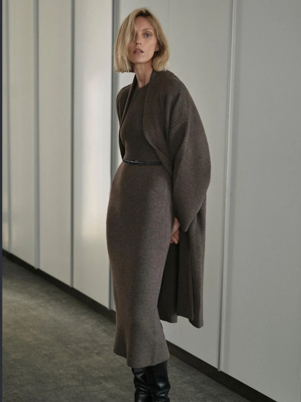 Zara Taupe-Brown Knit Midi Skirt